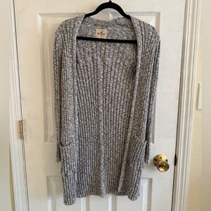 Hollister Long Ribbed Knit Cardigan - Gray